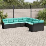 vidaXL Salon de jardin 10 Pièces avec coussins noir résine tressée