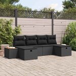 vidaXL Ensemble de canapé de jardin avec coussin 6 Pièces Noir Poly rotin