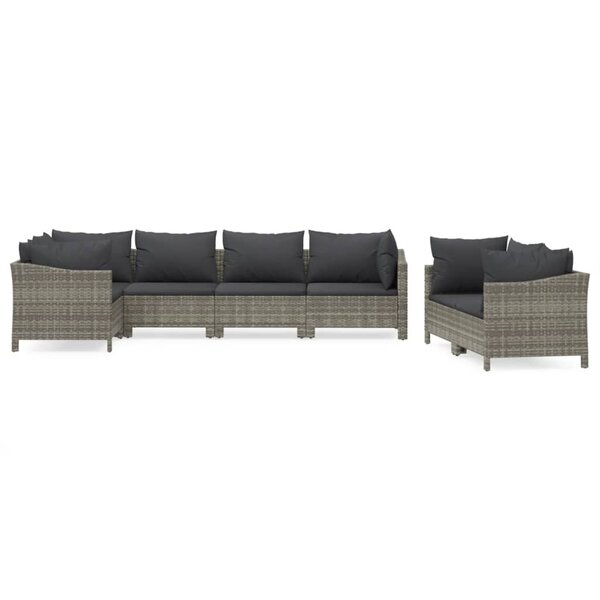 vidaXL Salon de jardin 7 Pièces avec coussins Gris Résine tressée