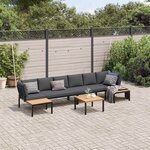vidaXL Salon de jardin 5 Pièces avec coussins noir aluminium