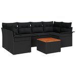 vidaXL Ensemble de Canapé de Jardin 7 Pièces avec Coussins Noir Poly Rattan