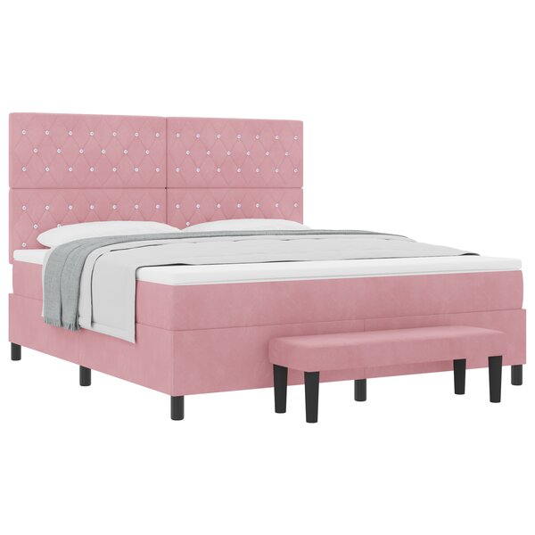 vidaXL Lit à Ressorts avec Matelas & Banc Rose 180x200 cm Velours