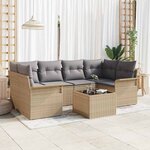 vidaXL Ensemble de canapé de jardin 7 Pièces Beige Poly rotin