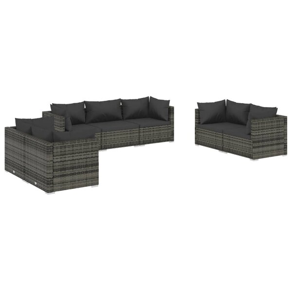 vidaXL Salon de jardin 7 Pièces avec coussins Résine tressée Gris