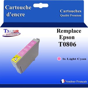 T3AZUR- Cartouche Compatible avec Epson T0806 remplace Epson Stylus PX700W PX710W PX720WD PX730WD PX-700W PX-710W PX-720WD PX-730WD Light Magenta
