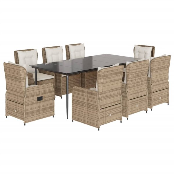 vidaXL Ensemble à manger de jardin et coussins 9 Pièces beige Poly rotin