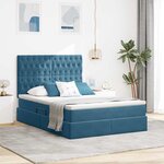 vidaXL Lit de rangement LED avec matelas Bleu foncé 140 x 200 cm