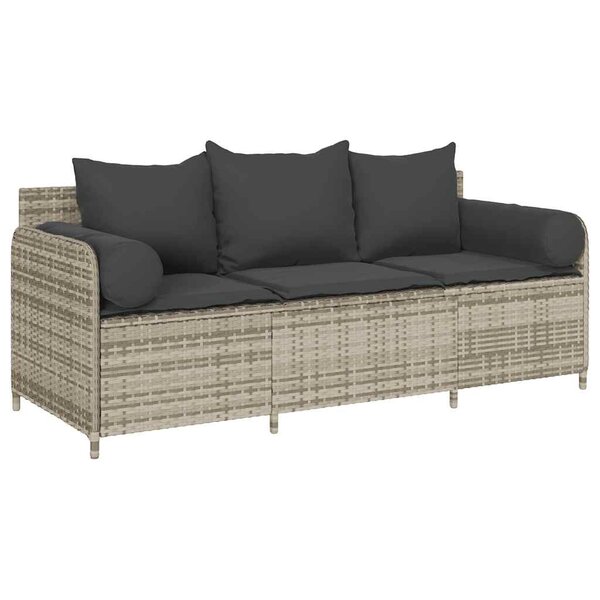 vidaXL Canapé de jardin et coussins 3 places gris clair résine tressée