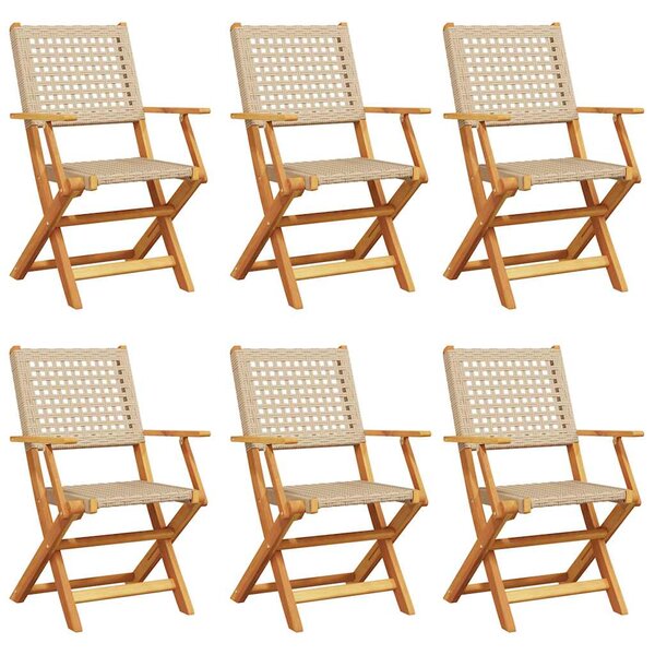 vidaXL Chaises de jardin pliantes lot de 6 beige rotin et bois massif