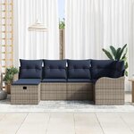 vidaXL Ensemble de canapé de jardin 6 Pièces Gris et marine polyrotin