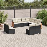 vidaXL Salon de jardin 11 Pièces avec coussins noir résine tressée