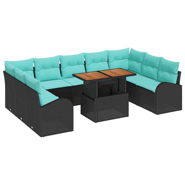 vidaXL Ensemble de canapé de jardin 10 Pièces Noir Poly rotin