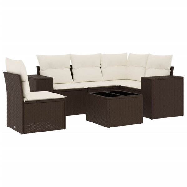 vidaXL Salon de jardin avec coussins 6 Pièces marron résine tressée