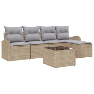 vidaXL Ensemble de canapé de jardin 6 Pièces Beige Poly rotin