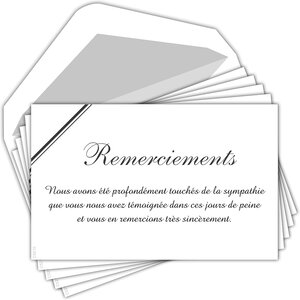 Lot 5 cartes remerciements condoléances +5 enveloppes blanches format 9x14cm