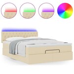 vidaXL Lit ottoman avec matelas et LED crème 140x200 cm tissu