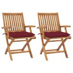 vidaXL Chaises de jardin lot de 2 coussins rouge bordeaux Teck massif