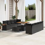 Ensemble de canapé de jardin 11 pièces avec coussins en poly rotin noir acacia