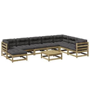 vidaXL Salon de jardin 9 Pièces avec coussins bois de pin imprégné