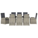 Ensemble de salle à manger de jardin de 9 pièces avec coussins en poly rattan gris