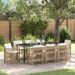 vidaXL Ensemble de salle à manger de jardin 9 pièces avec coussins en poly rotin beige