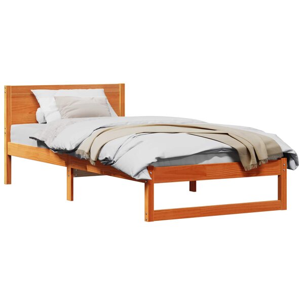 vidaXL Cadre de lit avec tête de lit Brun cire 100 x 200 cm Pin massif