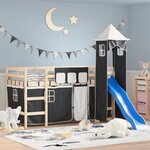 vidaXL Rideaux pour lit mezzanine avec tour blanc et noir polyester