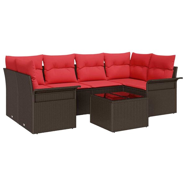 vidaXL Ensemble de canapé de jardin avec coussin 7 Pièces Beige et Rouge