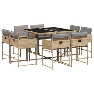 vidaXL Ensemble à manger de jardin et coussins 9 Pièces mélange beige