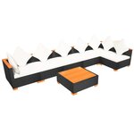 vidaXL Salon de jardin 7 Pièces avec coussins Résine tressée Noir