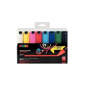 Set de 8 marqueurs pointe large conique PC-7M POSCA couleurs assorties