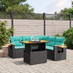 vidaXL Salon de jardin 6 Pièces avec coussins noir résine tressée