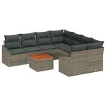 vidaXL Ensemble de canapé de jardin avec coussin 9 Pièces Gris Poly rotin