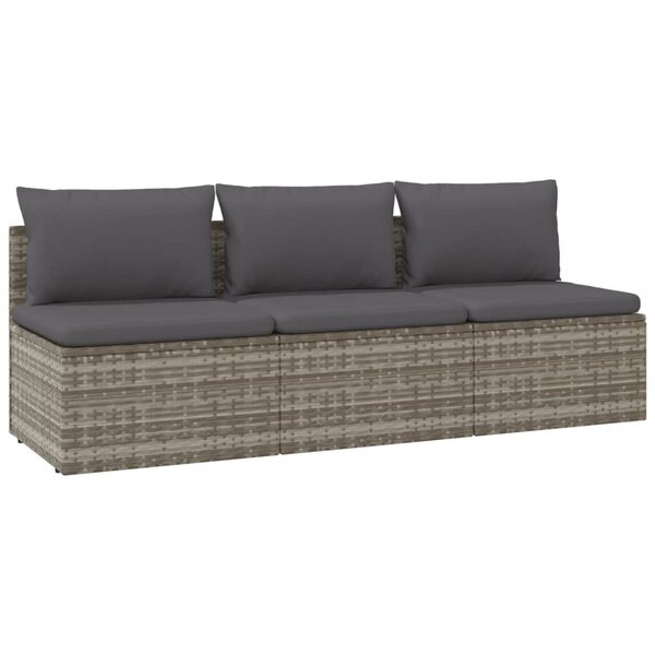 vidaXL Canapé de jardin 3 places avec coussins Gris Résine tressée