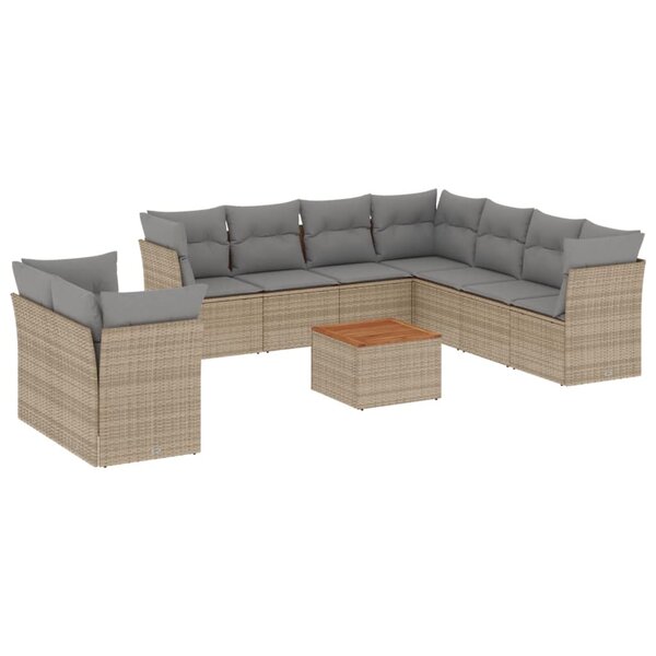 vidaXL Salon de jardin avec coussins 10 Pièces beige résine tressée