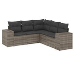 vidaXL Salon de jardin 5 Pièces avec coussins gris résine tressée