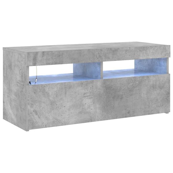 vidaXL Meuble TV avec lumières LED gris béton 90x35x40 cm
