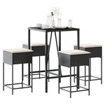 vidaXL Ensemble de bar de jardin 5 Pièces avec coussins noir poly rotin