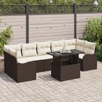 Ensemble de canapé de jardin de 8 pièces avec coussins marron poly rattan