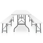 Table pliable de jardin avec 2 bancs 180 cm acier et pehd blanc 02_0018691