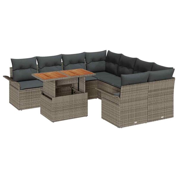 vidaXL Ensemble de canapé de jardin avec coussin 9 Pièces Gris