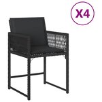 vidaXL Chaises de jardin lot de 4 avec coussins noir résine tressée