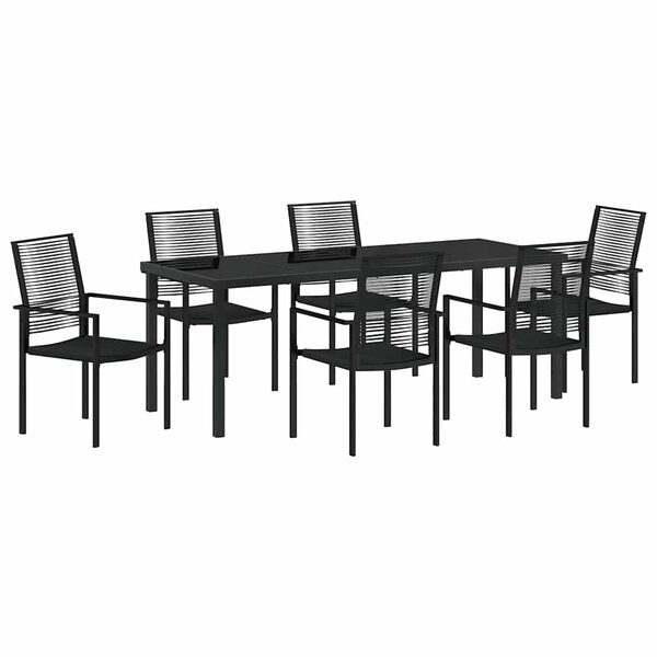 vidaXL Ensemble de salle à manger pour jardin 7 Pièces Noir