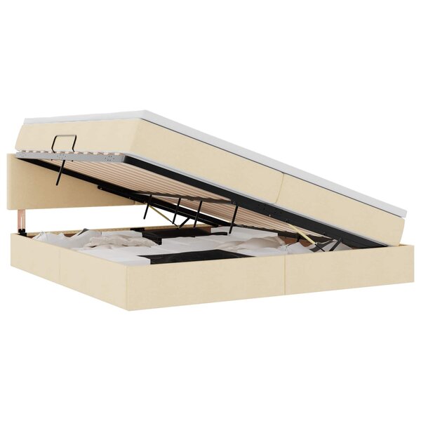 vidaXL Lit avec rangement et matelas avec matelas Crème 200 x 200 cm