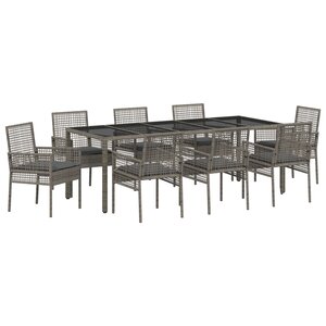 Ensemble de salle à manger de jardin 9 pièces vidaXL avec coussins gris en poly rotin