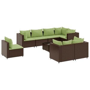 vidaXL Salon de jardin avec coussins 9 Pièces marron résine tressée