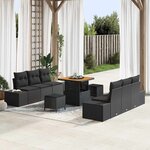 Ensemble de canapé de jardin 9 pièces avec coussins en rattan poly noir acacia