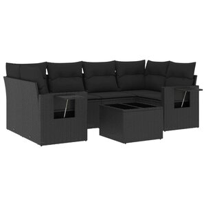 vidaXL Salon de jardin 7 Pièces avec coussins noir résine tressée