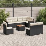vidaXL Salon de jardin 9 Pièces avec coussins noir résine tressée