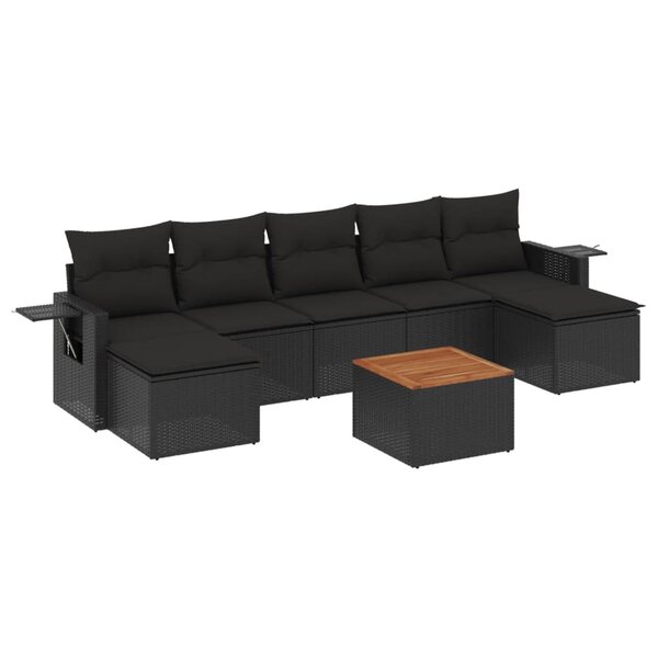 vidaXL Salon de jardin 8 Pièces avec coussins noir résine tressée
